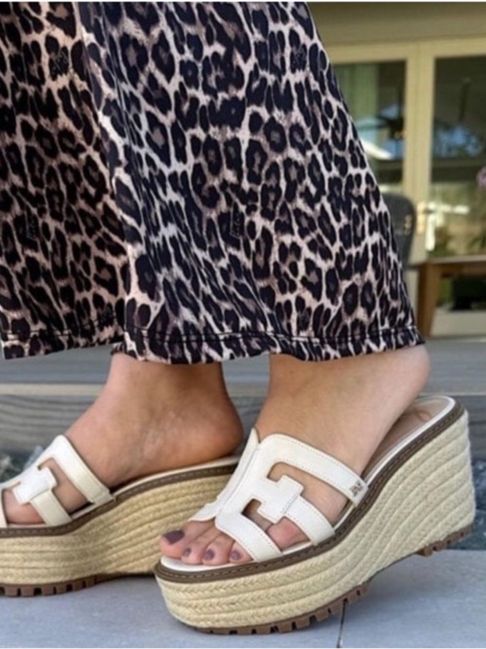 SAM EDELMAN Sandals NEW Laine Wedge Platform Espadrille Slides Modern Ivory 10